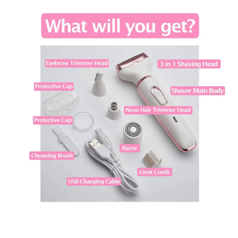 4 In 1 Electric Lady Shaver Rechargeable Painless Razor Bikini Trimmer Cordless