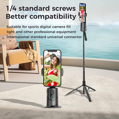 Auto Face Tracking Tripod 360° Rotation Face Tracking Phone Tripod Holder No App Built-In Fill Light for Tiktok Video Recording