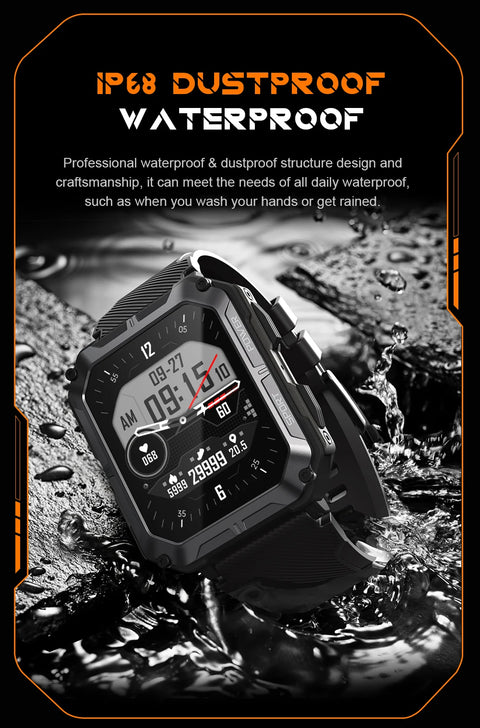 C20Pro Sports Smart Watch Men Bluetooth Call Smartwatch IP68 Waterproof Multi Sports Mode Health Monitoring Military Smartwatch