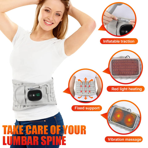 Inflatable Waist Belt Lumbar Decompression Protector Back Brace Heated Vibration Massage Waist Airbag Support Posture Correction