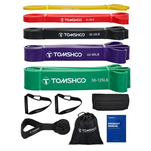 5 Packs Pull Up Assist Bands Set Resistance Loop Bands Powerlifting Workout Exercise Stretch Bands with Door Anchor and Handles