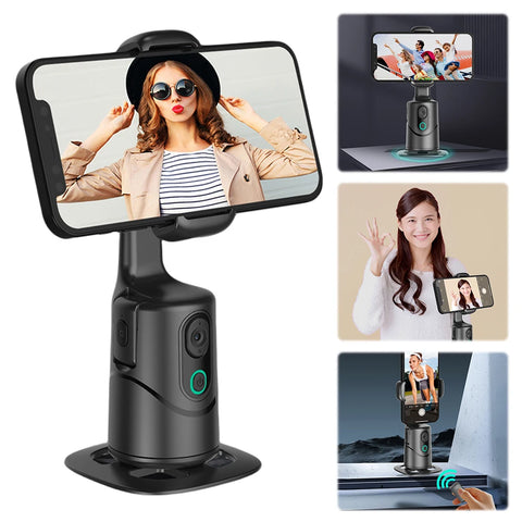 Auto Face Tracking Tripod 360° Rotation Face Tracking Phone Tripod Holder No App Built-In Fill Light for Tiktok Video Recording