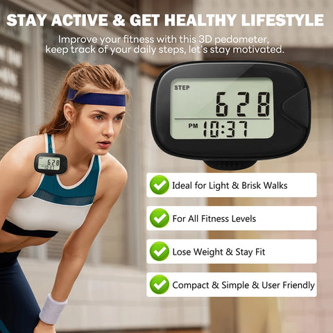 Walking Pedometer Clip On Step Counter LCD Display Accurate Step Tracker Multi-Function Electronic Pedometer for Walking Running