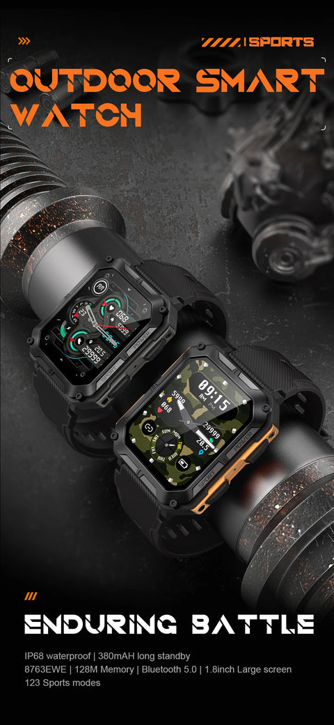 C20Pro Sports Smart Watch Men Bluetooth Call Smartwatch IP68 Waterproof Multi Sports Mode Health Monitoring Military Smartwatch