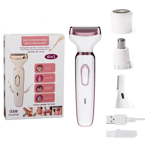 4 In 1 Electric Lady Shaver Rechargeable Painless Razor Bikini Trimmer Cordless