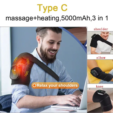 Electric Shoulder Heating Pad 3 Modes Vibration Shoulder Knee Elbow Relax Belt Big Area Thermal Massager Health Care