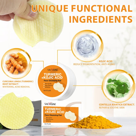 Turmeric Kojic Acid Cleansing Pads Gentle Cleansing Facial Refreshing Balancing Oil Face Skin Care Tool Cleansing Pads