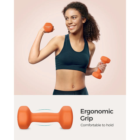SONGMICS Set of 2 Dumbbells, 2 x 1.5 kg Hand Weights with Neoprene Coating, Hexagonal Dumbbells Pair, Home Workout, Fitness
