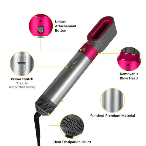 5 In 1 Hair Dryer Professional High-Speed Curling lron Hot Air Comb Set For Dyson Airwrap Straightener Styling Tool