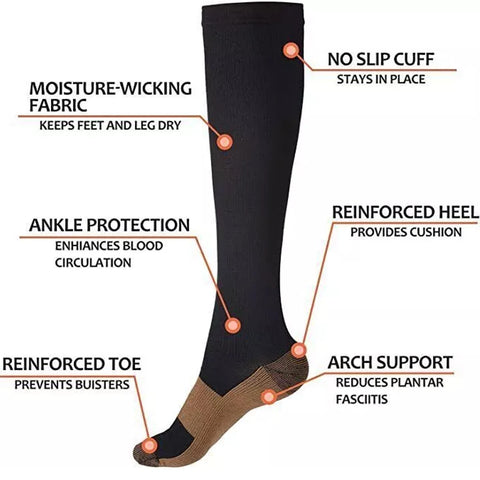 5Pair Sports Copper Compression Socks Anti Varicose Veins for Women and Men Calf Support Socks for Running Nurses Flight Travel