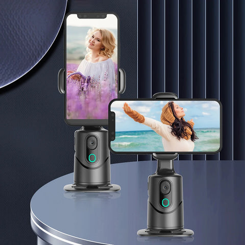Auto Face Tracking Tripod 360° Rotation Face Tracking Phone Tripod Holder No App Built-In Fill Light for Tiktok Video Recording