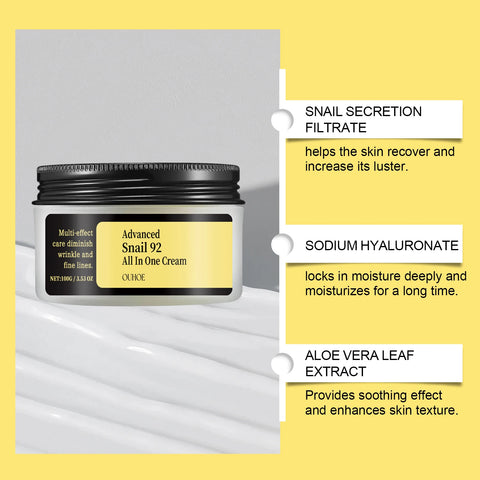 OUHOE Advanced Snail 92 All In One Cream - Deep Moisturize, Anti - aging, Light Texture, Travel - friendly, Gift - suitable