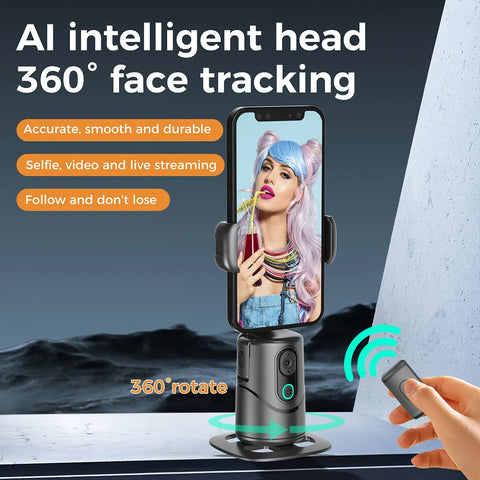 Auto Face Tracking Tripod 360° Rotation Face Tracking Phone Tripod Holder No App Built-In Fill Light for Tiktok Video Recording