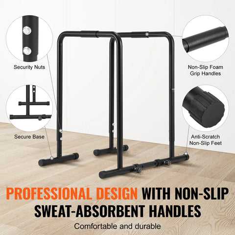 VEVOR Dip Bar 440/500lbs Capacity Heave Duty Dip Stand Station with Adjustable Height Fitness Workout Dip Bar Station Stabilizer