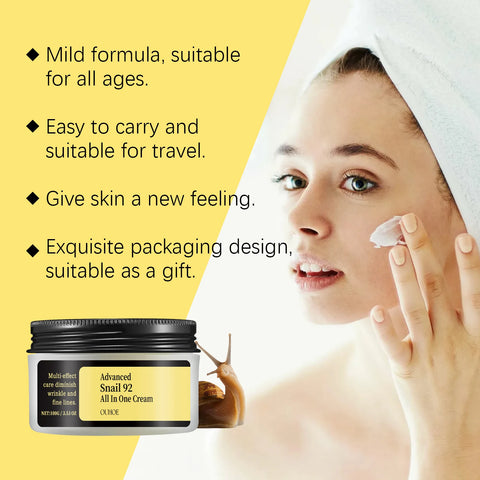 OUHOE Advanced Snail 92 All In One Cream - Deep Moisturize, Anti - aging, Light Texture, Travel - friendly, Gift - suitable