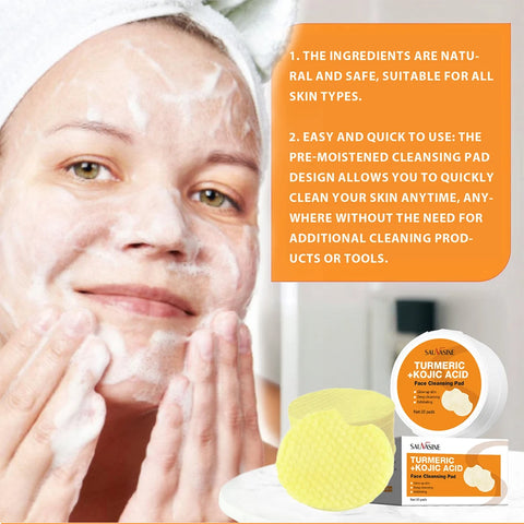 Turmeric Kojic Acid Cleansing Pads Gentle Cleansing Facial Refreshing Balancing Oil Face Skin Care Tool Cleansing Pads