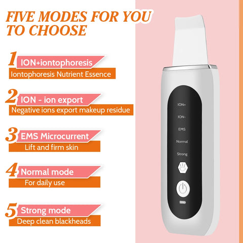 Ultrasonic Facial Shovel Cleanser Skin Scrubber Peeling Blackhead Remover Deep Face Cleaning Ultrasonic Ion Ance Pore Cleaner