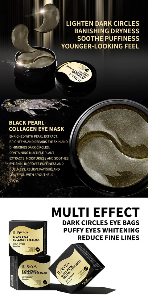 Ilisya-- Black Pearl Eye Mask  Gel Remove Dark Circles Anti-Puffiness Anti-Aging Moisturizing Eyes Care-60pcs