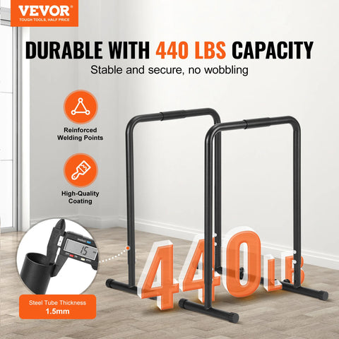 VEVOR Dip Bar 440/500lbs Capacity Heave Duty Dip Stand Station with Adjustable Height Fitness Workout Dip Bar Station Stabilizer