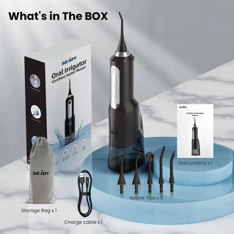 SEJOY Dental Oral Irrigator Water Flosser,5 Nozzles,USB Rechargeable 270ml Tank,Water Floss Teeth Pick Mouth Washing Machine