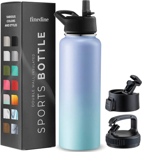Triple Walled Insulated Water Bottles with Straw 40Oz Stainless Steel Metal Bottle W/ 3 Leak Proof Lids For Travel School Sports