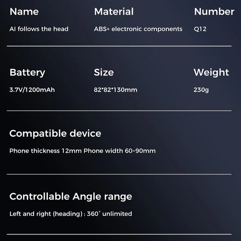 Auto Face Tracking Tripod 360° Rotation Face Tracking Phone Tripod Holder No App Built-In Fill Light for Tiktok Video Recording