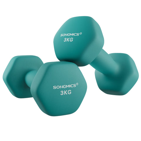 SONGMICS Dumbbells Set of 2 2 x 3kg Dumbbells Set Dumbbells Hexagon Neoprene Coating Strength Training