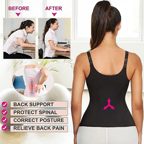Women's Waist Trainer Sauna Sweat Vest Corset Body Shaper Neoprene Shapewear Gym Workout Tank Top Black Slimming Top with Zipper