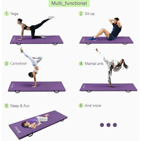 Folding Gymnastics Exercise Mat - Home Gym Mats with Carry Strap 5cm(2’’) Thick Foam Nonslip Soft PU Leather for Yoga