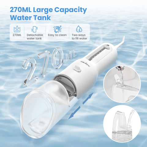 SEJOY Dental Oral Irrigator Water Flosser,5 Nozzles,USB Rechargeable 270ml Tank,Water Floss Teeth Pick Mouth Washing Machine