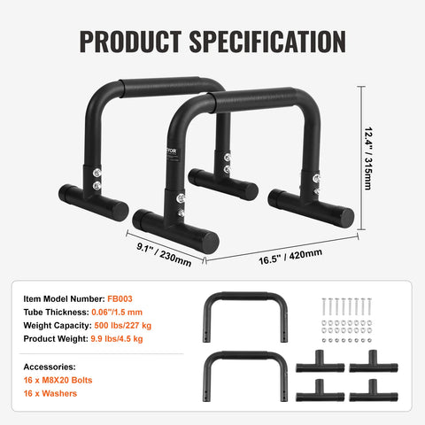 VEVOR Dip Bar 440/500lbs Capacity Heave Duty Dip Stand Station with Adjustable Height Fitness Workout Dip Bar Station Stabilizer