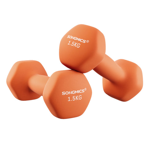 SONGMICS Set of 2 Dumbbells, 2 x 1.5 kg Hand Weights with Neoprene Coating, Hexagonal Dumbbells Pair, Home Workout, Fitness