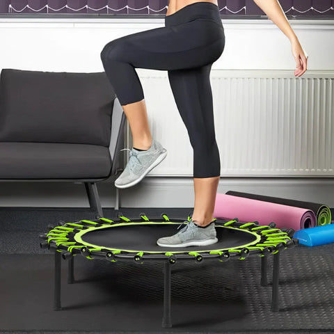 【Breeins】Silent Mini Trampoline Fitness Trampoline Bungee Rebounder Jumping Cardio Trainer Workout for Adults