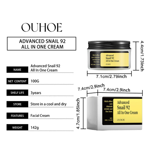 OUHOE Advanced Snail 92 All In One Cream - Deep Moisturize, Anti - aging, Light Texture, Travel - friendly, Gift - suitable