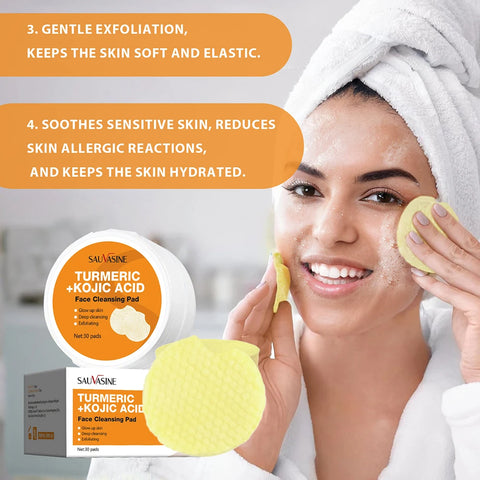 Turmeric Kojic Acid Cleansing Pads Gentle Cleansing Facial Refreshing Balancing Oil Face Skin Care Tool Cleansing Pads