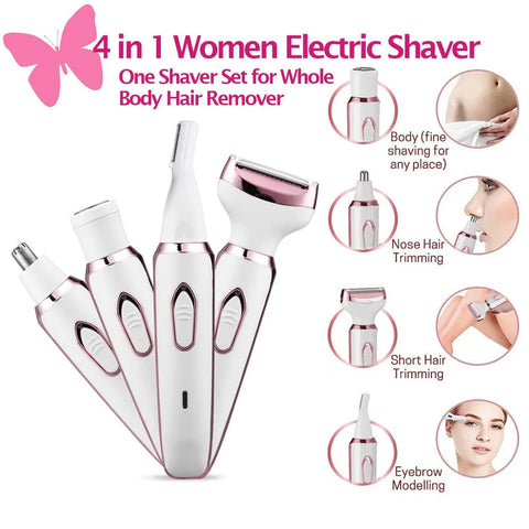 4 In 1 Electric Lady Shaver Rechargeable Painless Razor Bikini Trimmer Cordless