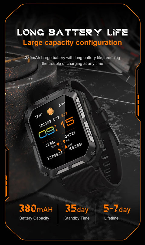 C20Pro Sports Smart Watch Men Bluetooth Call Smartwatch IP68 Waterproof Multi Sports Mode Health Monitoring Military Smartwatch