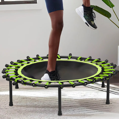 【Breeins】Silent Mini Trampoline Fitness Trampoline Bungee Rebounder Jumping Cardio Trainer Workout for Adults
