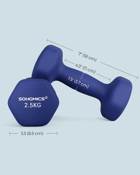 SONGMICS Set of 2 Dumbbells, 2 x 2.5 kg Hand Weights with Neoprene Coating, Hexagonal Dumbbells Pair, Home Workout