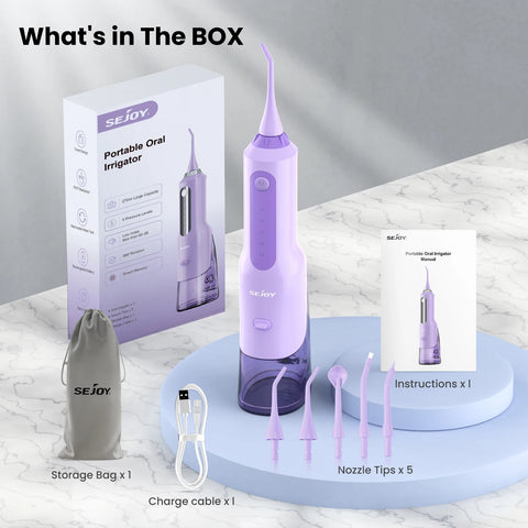 SEJOY Dental Oral Irrigator Water Flosser,5 Nozzles,USB Rechargeable 270ml Tank,Water Floss Teeth Pick Mouth Washing Machine