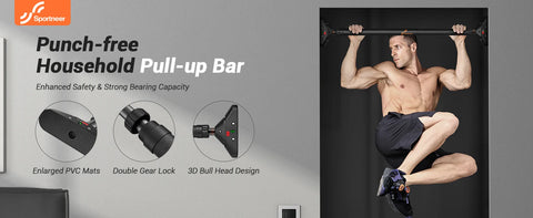 Sportneer Indoor Home Pull Up Bar Adjustable Width Strength Training Chin up Bar without Screws Max 440lbs for Fitness Exercise
