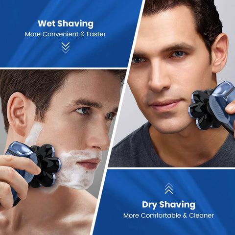 Sejoy Electric Bald Shaver for Men 7 Heads Beard Razor Hair Clipper Facial Cleaner Massager Nose Trimmer IPX7 Fully Washable