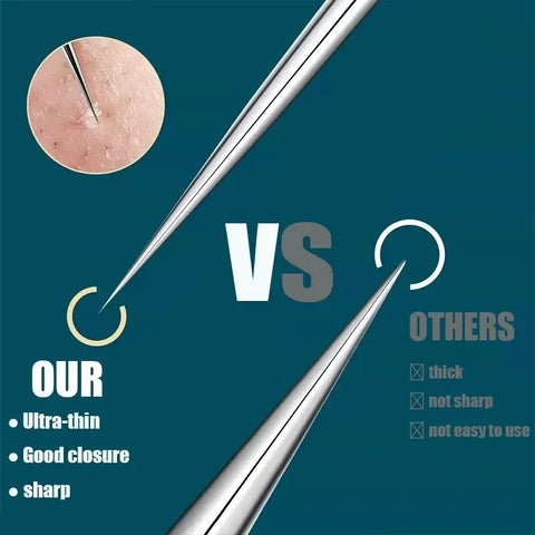 11Pcs Acne Needle Professional Tweezers Acne Remover Ultra-fine No. 5 Cell Pimples Blackhead Clip Facial Pore Cleaning Care Tool