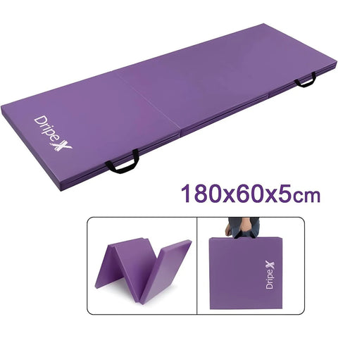 Folding Gymnastics Exercise Mat - Home Gym Mats with Carry Strap 5cm(2’’) Thick Foam Nonslip Soft PU Leather for Yoga