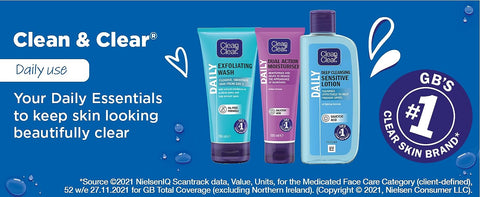 CLEAN & CLEAR Dual Action Moisturiser Salicylic Acid, oil-free, fragrance free, sensitive skin, 100ml 3 Packs