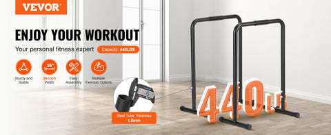 VEVOR Dip Bar 440/500lbs Capacity Heave Duty Dip Stand Station with Adjustable Height Fitness Workout Dip Bar Station Stabilizer