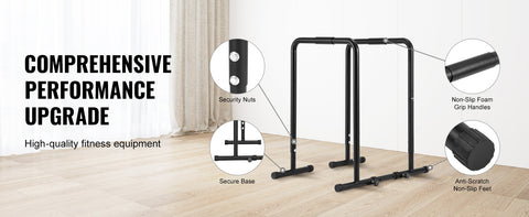 VEVOR Dip Bar 440/500lbs Capacity Heave Duty Dip Stand Station with Adjustable Height Fitness Workout Dip Bar Station Stabilizer
